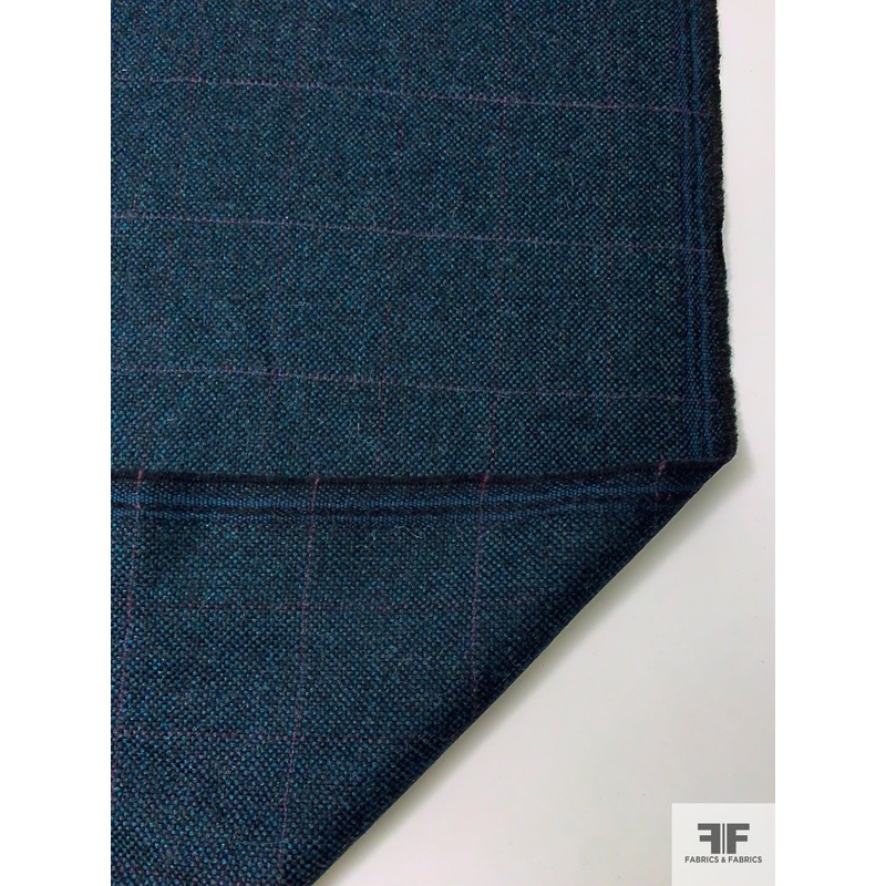 Made in England Windowpane Donegal Lambswool Suiting - Teal / Black / Violet