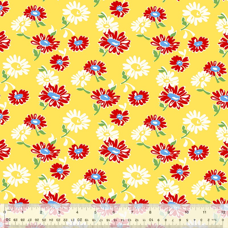 Wild flour Whistler Studios 53495-2 Yellow Tossed Daisies Cotton