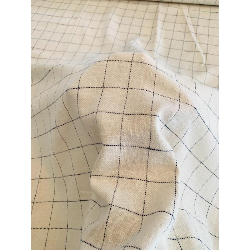 Windowpane Brushed Flannel Cotton Twill - Ivory / Navy