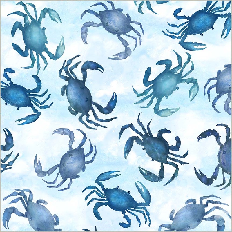 108" Quilt Back Whistler Studios 54994DW-1 Mist Blue Crabs Cotton