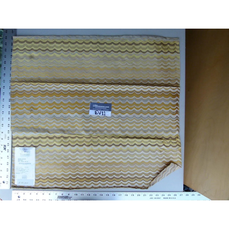 23 Ev11 Scalamandre Showroom Sample Square New Wave Soliel Gold Yellow Tan 100%silk Wavy Stripe #1
