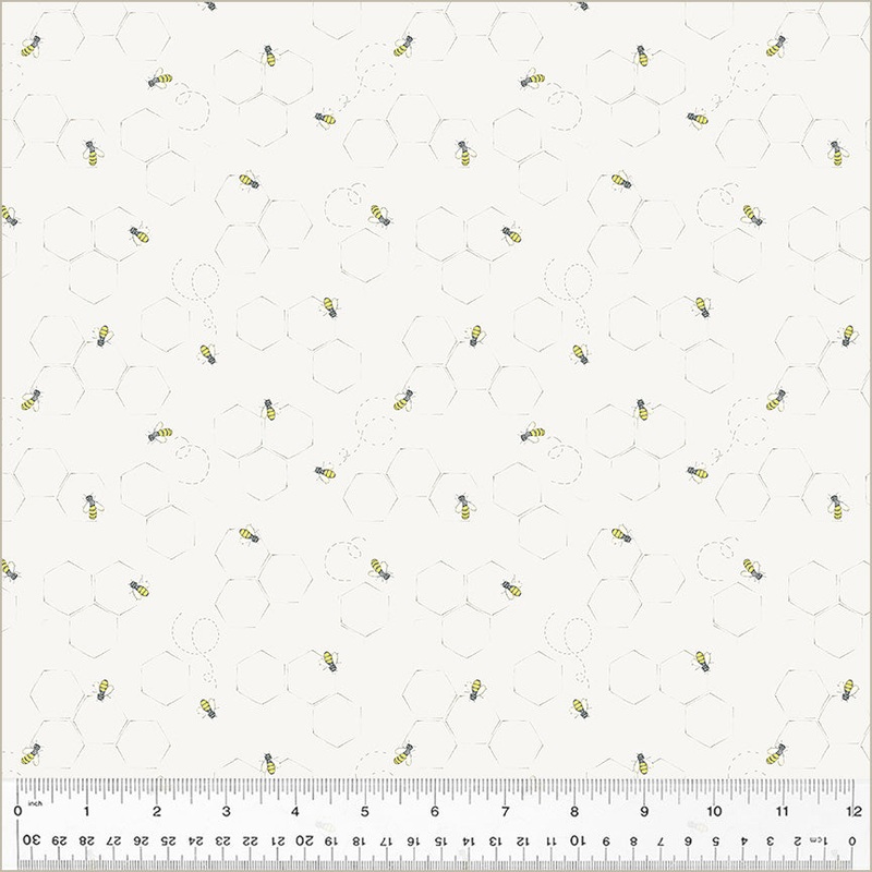 Afternoon in the Garden Beth Grove 54438-1 White Garden Bees Cotton