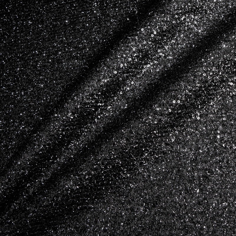 Black Wool Blend Backed Sequinned & Lurex Boucl