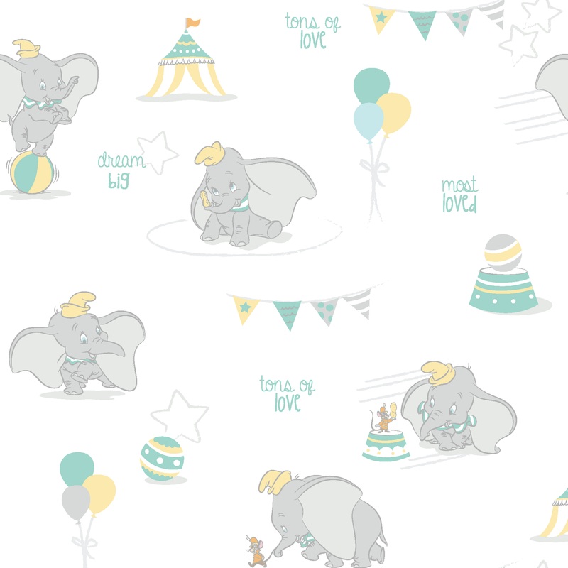 Disney Dumbo Circus Baby Pattern in Mint Fabric