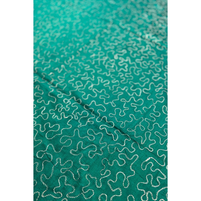 Emerald Green/Gold Metallic Embrodiered Silk Dupioni