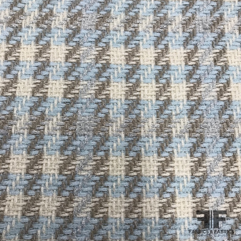 Italian Metallic Check Blend Tweed - Baby Blue/Metallic