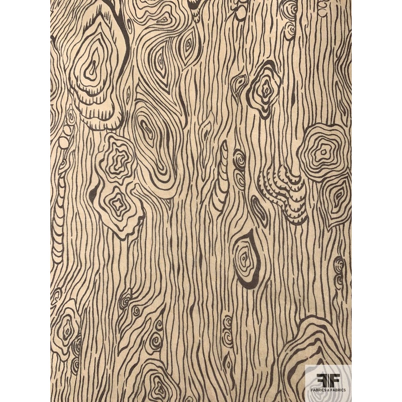 Wood Grain Printed Silk Chiffon - Tan / Brown