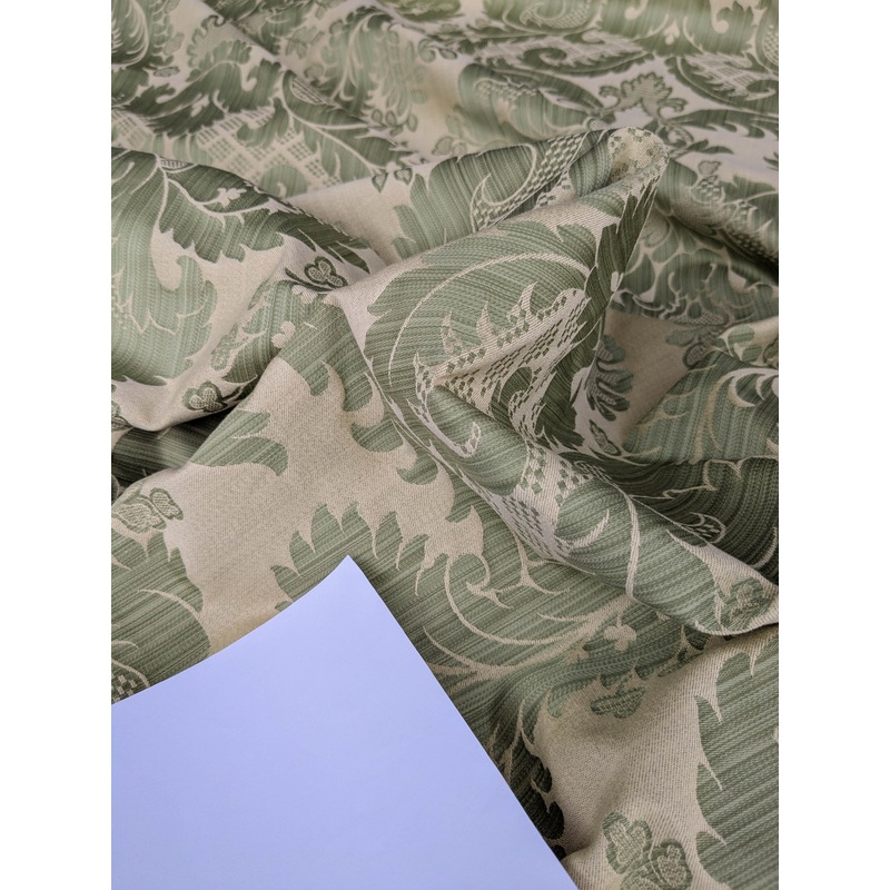 Bach Piano Salon Damask Renaissance Cotton Fabric - Green - By The Yard