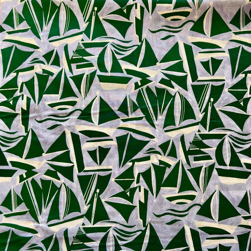 Sailboats Japanese Lawn, green and pale blue, 1/4 yard