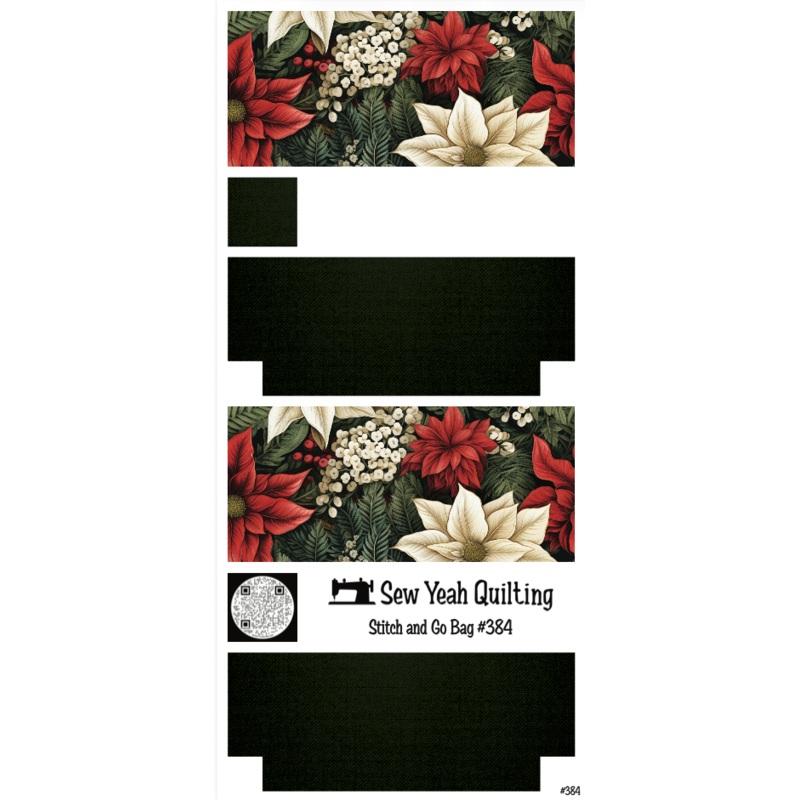 Stitch & Go Bag #384 - Christmas Poinsettias Red & Cream, White Hydrangea & Ferns on Dark Green