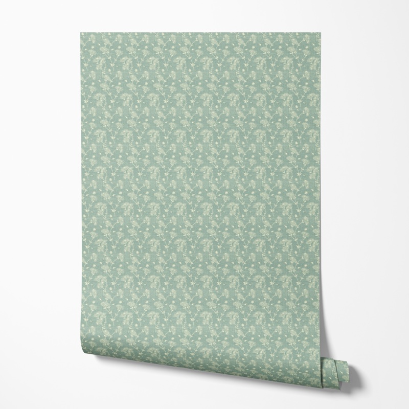 Suzanne Nicoll Botanical Wildflowers on Teal Wallpaper