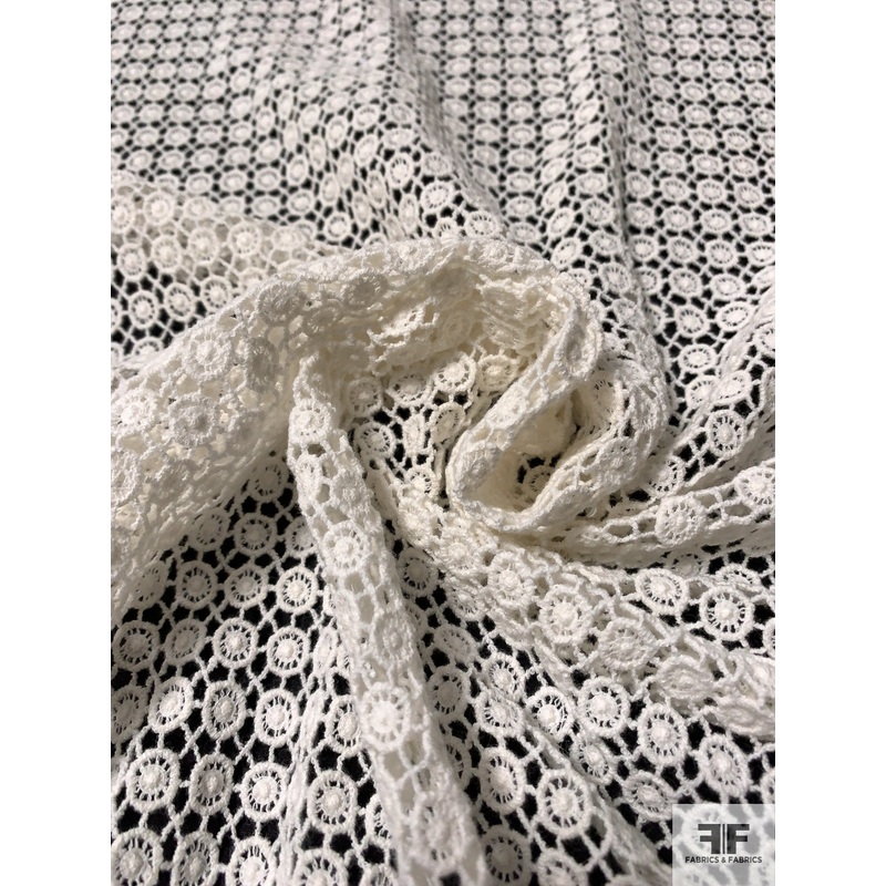 Swiss Small Circle Grid Guipure Lace - Ivory