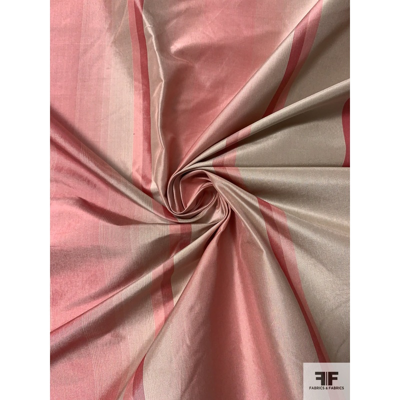 Vertical Striped Yarn-Dyed Silk Taffeta - Dusty Pinks / Beige