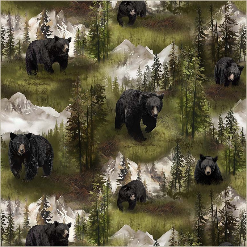 Wildlife Whistler Studios 55025D-1 Forest Black Bear Cotton