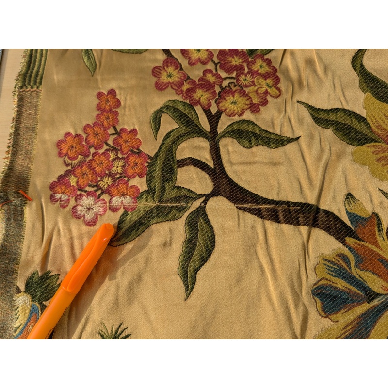 0.9y Scalamandre Frida Gold On Multi Vibrant Mexican Floral & Fruits Frida Kahlo Old World Weavers Flower Lampas MSRP USD 546/y Minor Defect