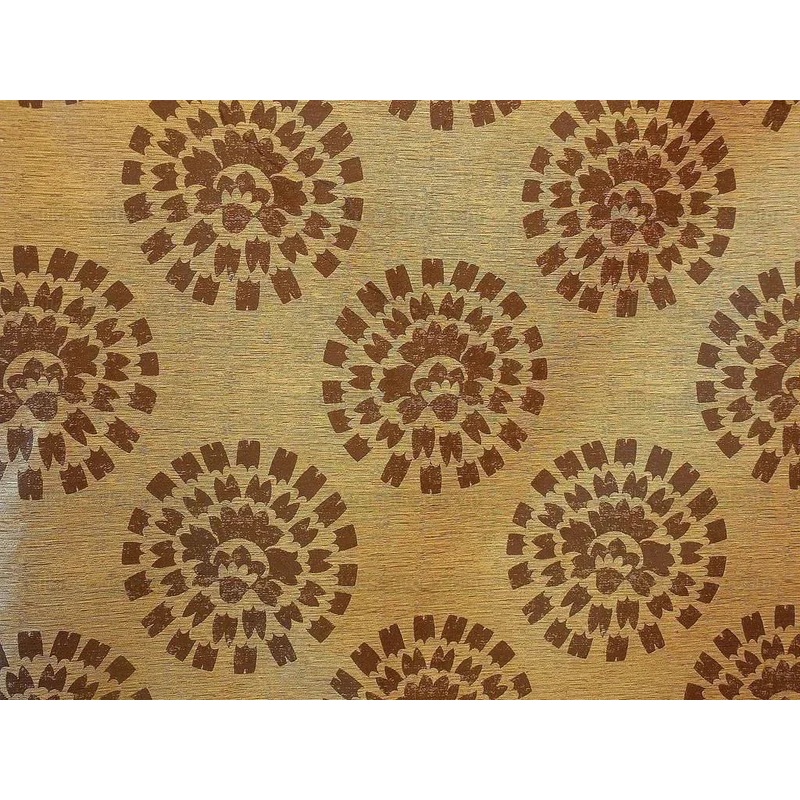 100% Silk Damask Large Modern Pinwheel Sunflower Daisy Sunburst "cocoa" Brown Beige Mid-Century Bty