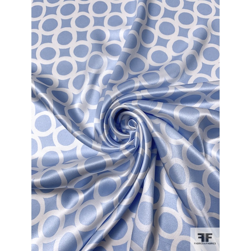 Circles Grid Printed Silk Charmeuse - Blue-Lilac / Off-White