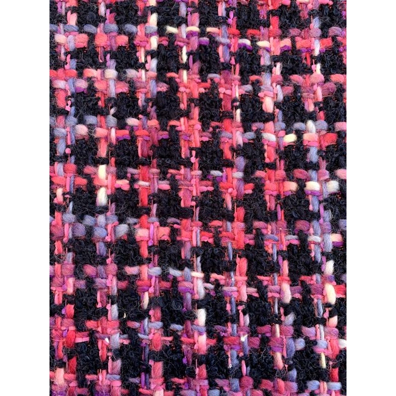 Italian Woven Thick Yarn Houndstooth Design Jacket Weight Wool Tweed- Navy / Pinks / Purples