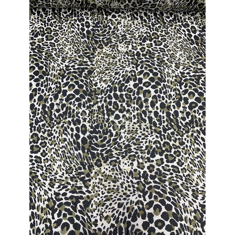 Leopard Pattern Printed Silk Chiffon - Black / Olive / Off-White