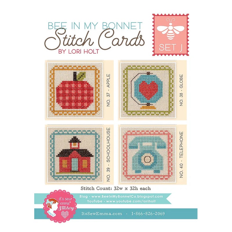 Lori Holt - Bee in My Bonnet - Cross Stitch Pattern - Stitch Cards - Set J