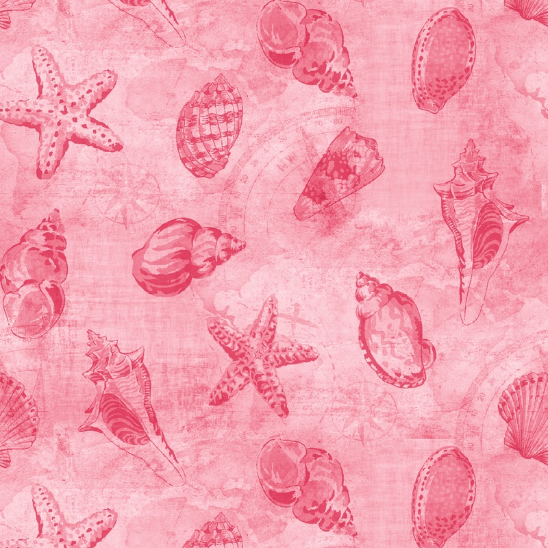 Shells and Starfish on Pink Fabric