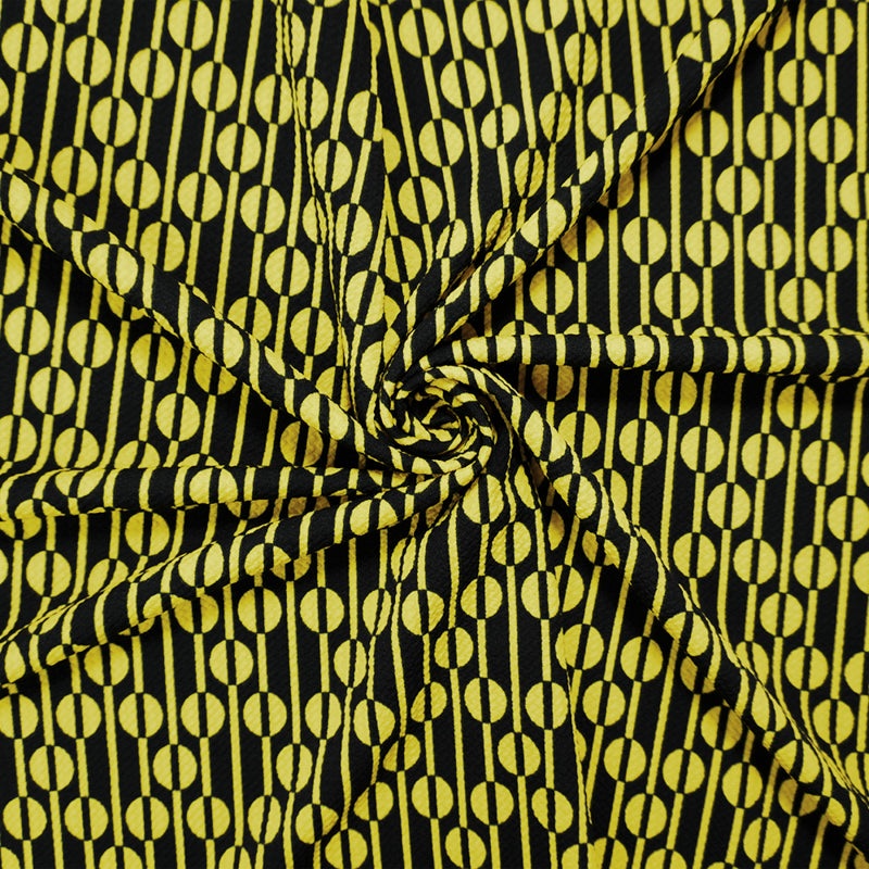 Yellow-Black Poly Geometric Print Liverpool Double Knit Fabric
