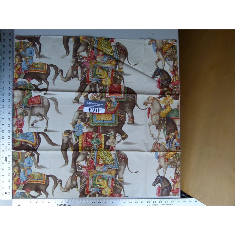 17 Ev11 Scalamandre Showroom Sample Square Dara White Blue Red Elephant Cotton Print