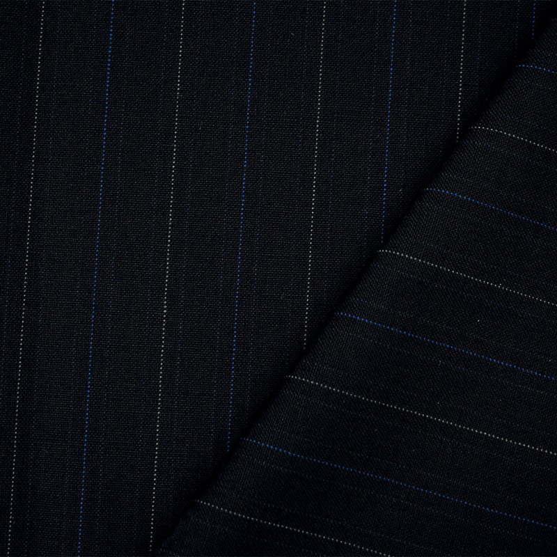 Black-Blue-Gray Wool Polyester Pinstripe Woven Shirting Fabric