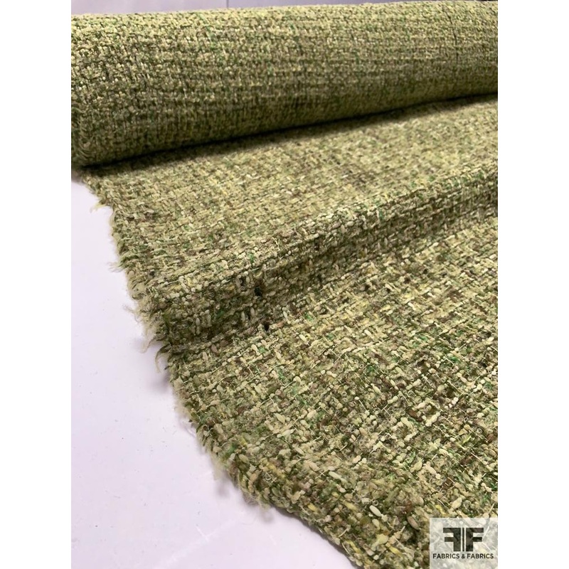 Italian Wool-Acrylic Boucle Tweed - Shades of Green
