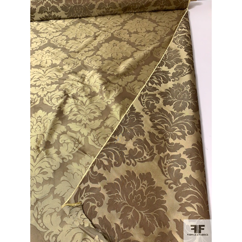 Reversible Damask Fine Jacquard-Faille Silk Brocade - Earthy Gold / Brown