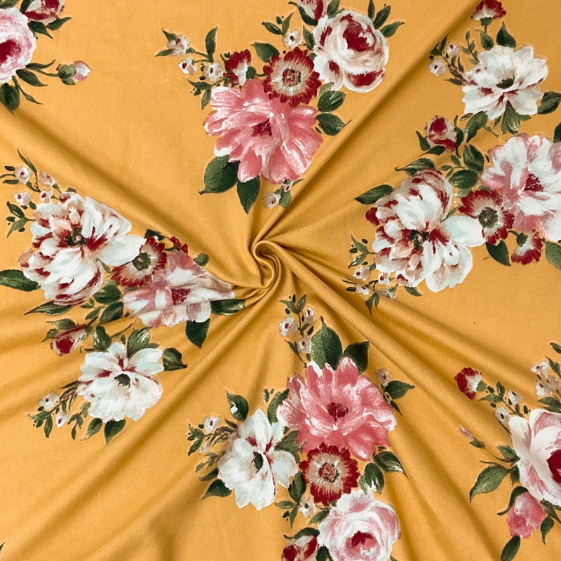 1 3/4 YD PC-Yellow-Multi Poly Stretch Spandex Floral Print DB Jersey Knit Fabric