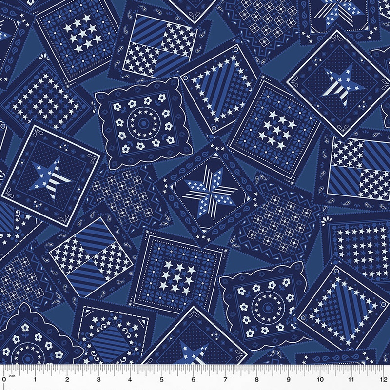 Americana Whistler Studios 53051-3 Navy Patriotic Bandana Cotton