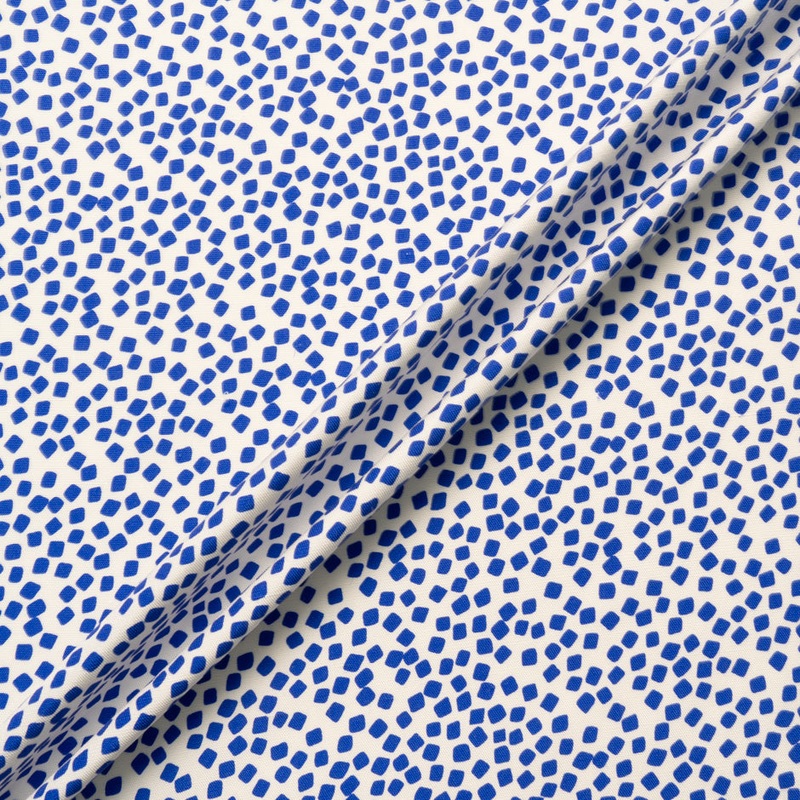 Blue Square Printed White Silk Panama