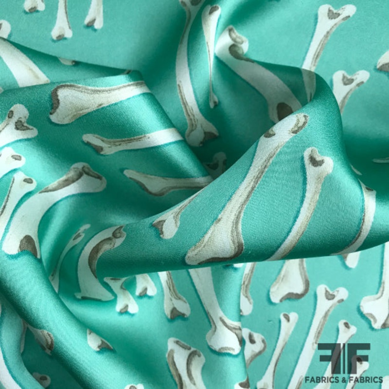 Bone Printed Silk Charmeuse - Teal