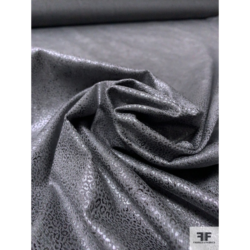 Distressed-Look Micro Animal Pattern Printed Stretch Fine Cotton Denim - Steel Grey