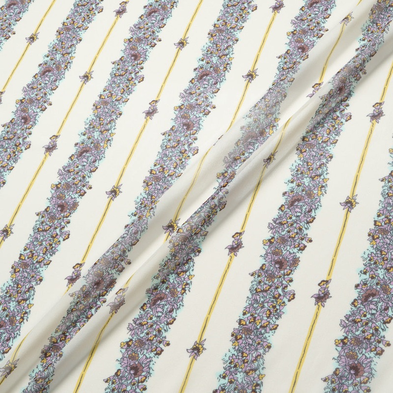 Purple Floral Printed Cream Pure Silk Georgette