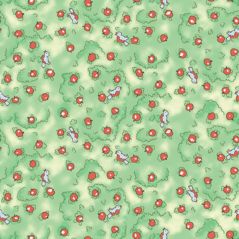 Raggedy Ann and Andy Birds with Apples Red Fabric