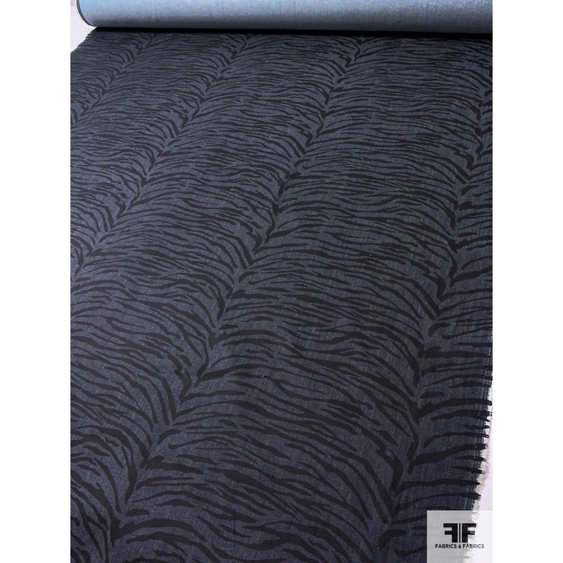 Tiger Pattern Printed Stretch Cotton Denim - Denim Navy / Black / Light Grey
