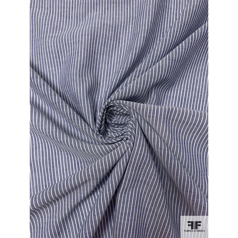 Vertical Striped Fine Cotton Shirting - Denim Blue / White