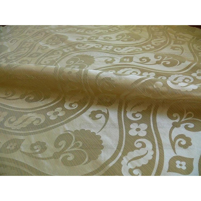 100% Silk Damask Peony River - Mist Ecru
