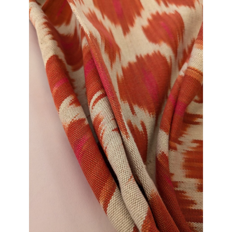 120 EV47 Square Scalamandre Amara Ikat Weave Sunset Red White Cotton Hand Woven MSRP USD 150/Y