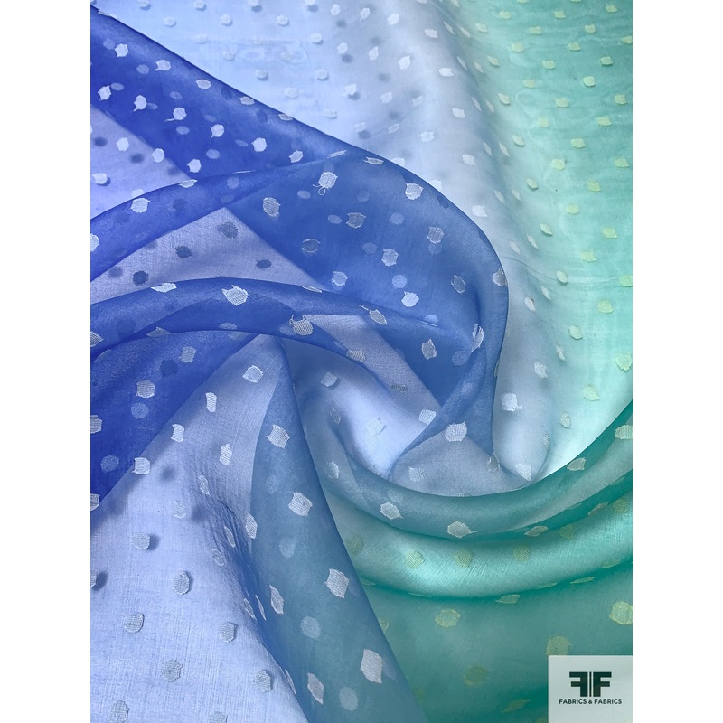 Clipped Polka Dot Ombr Silk Organza - Ocean Green / Blue / Lime / White