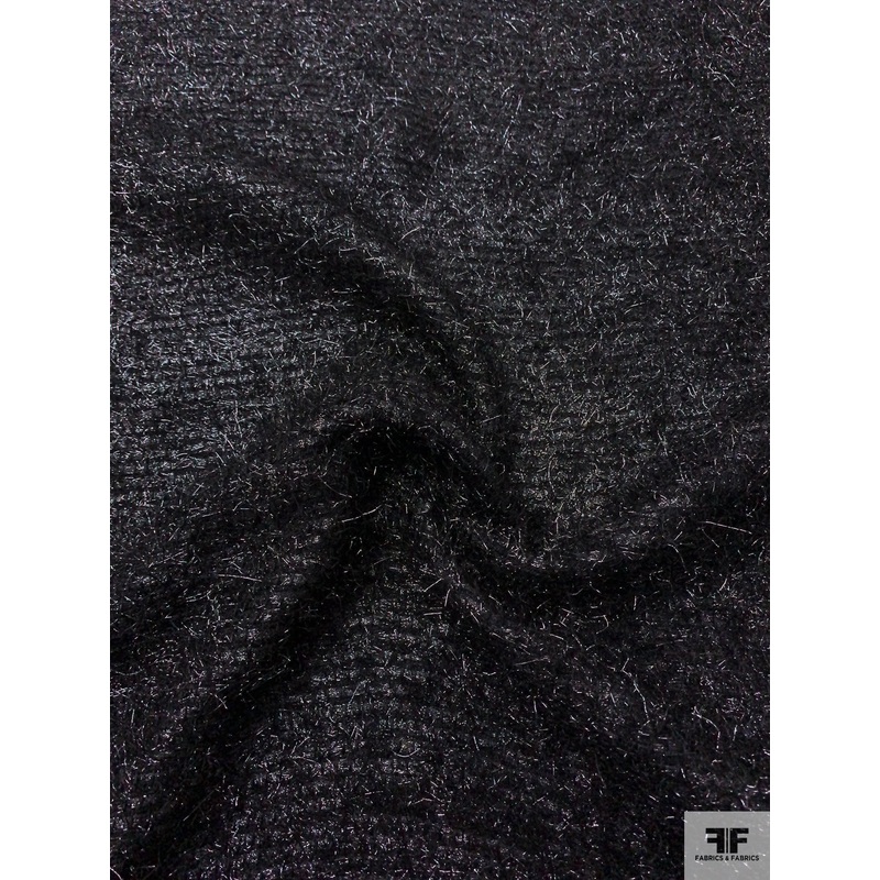 Italian Metallic Eyelash Wool Tweed Suiting - Black