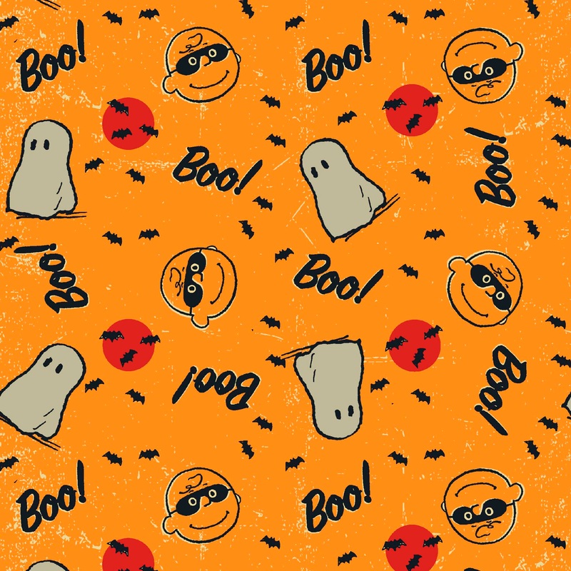 Peanuts Halloween Boo & Bats on Orange Fabric