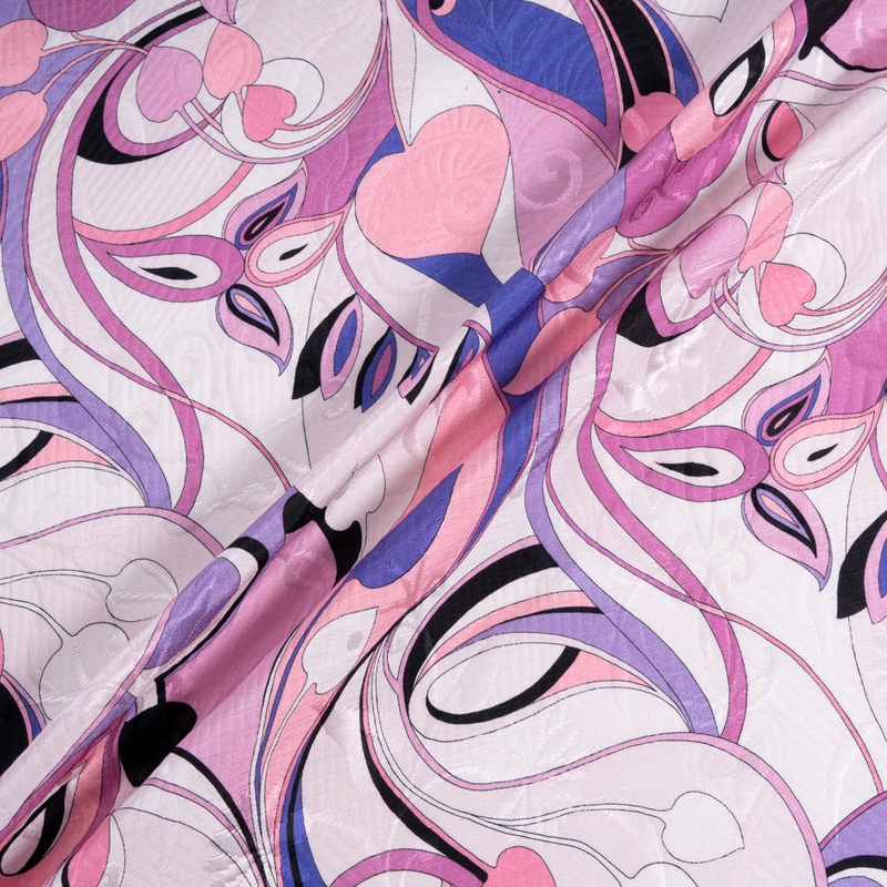 Pink, Purple & Lilac Patterned Cotton & Silk Blend Cloqu
