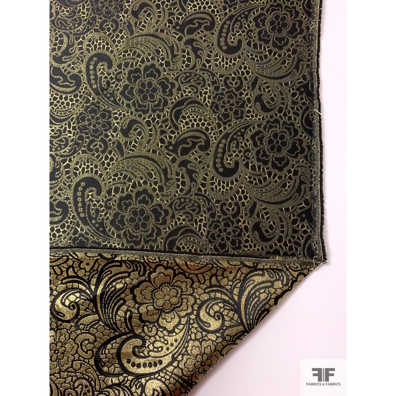 Reversible Paisley Floral Metallic Brocade - Gold / Black