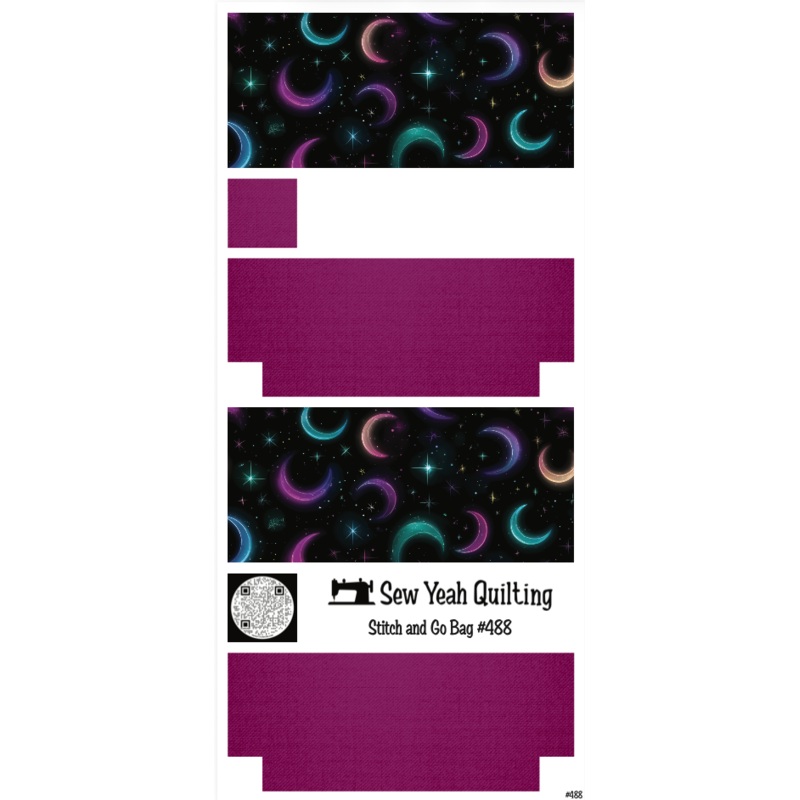 Stitch & Go Bag #488 - Halloween Neon Crescent Stars on Magenta