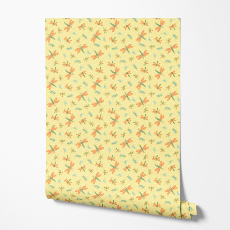 Susan Winget Whimsical Dragonfly on Yellow Wallpaper