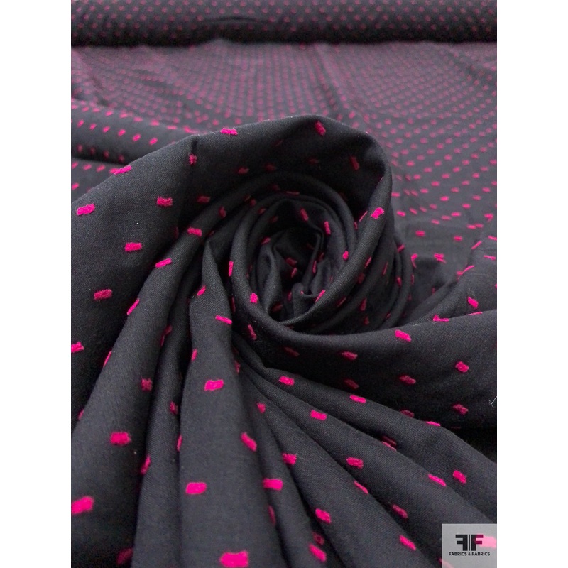 Swiss Dot Cotton Voile - Black / Magenta