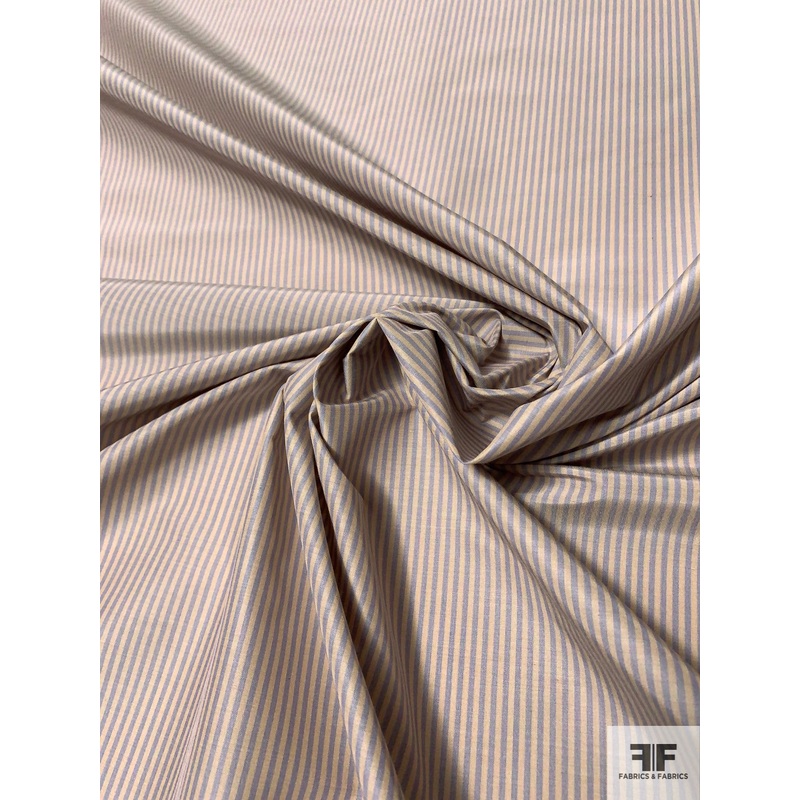Vertical Yarn-Dyed Striped Silk and Cotton Shirting - Periwinkle / Tan